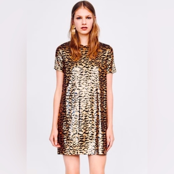 Zara Slip on Leopard sequin dress - Picture 1 of 13